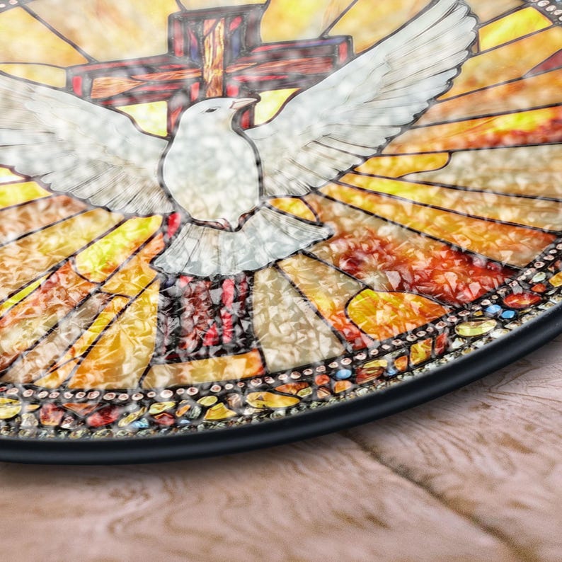 Christian Holy Spirit Stained Glass Art, Dove Cross Window Hanging ...