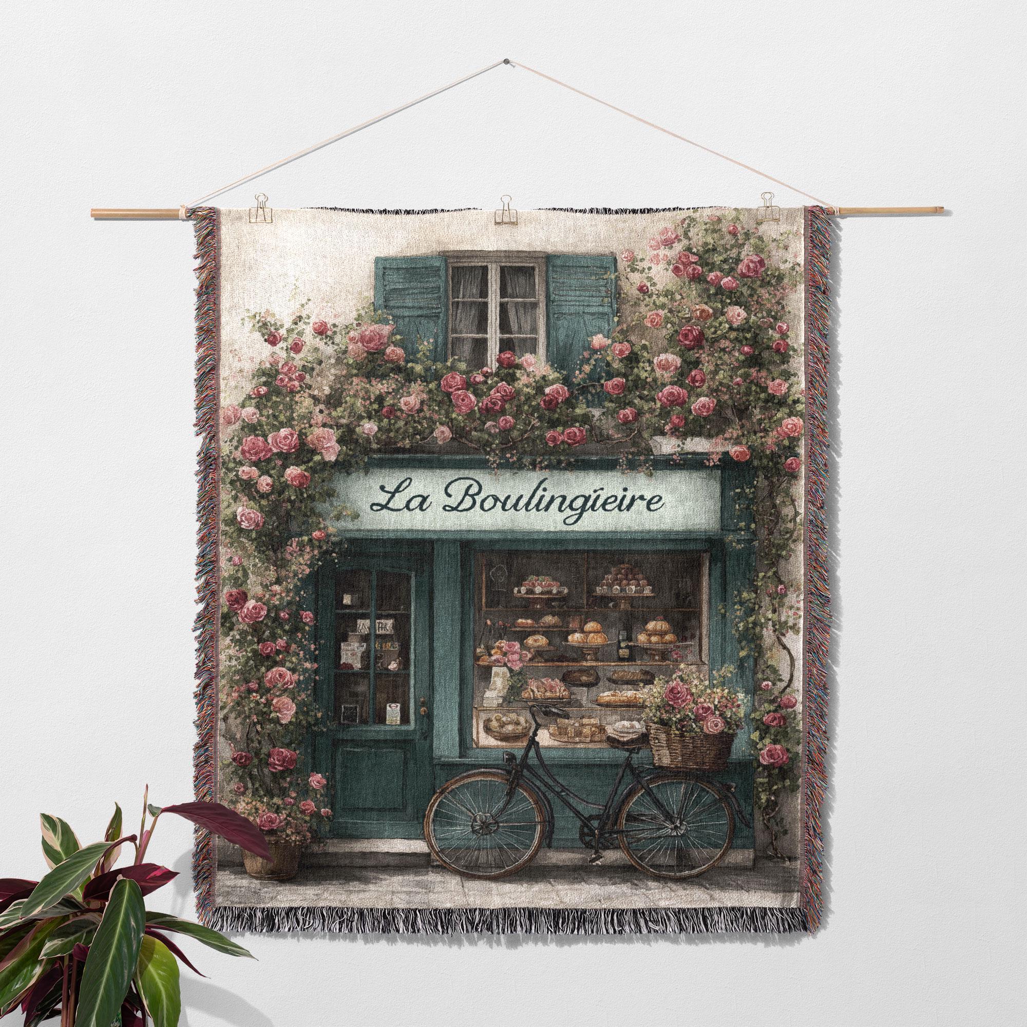 French Bakery Woven Blanket 100% Cotton, Baker Gift for Mom