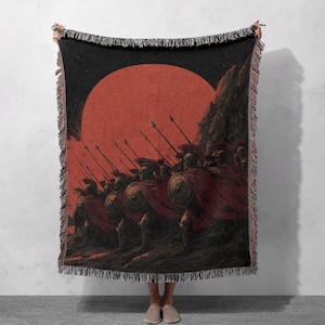 Spartan Warrior Woven Blanket 100% Cotton, Ancient Greece History Buff Tapestry Blanket, Stoic Philosophy Gift For Boyfriend Cotton Throw, Man Cave Decor Gift