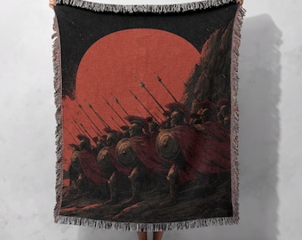 Spartan Warrior Woven Blanket 100% Cotton, Ancient Greece History Buff Tapestry Blanket, Stoic Philosophy Gift For Boyfriend Cotton Throw