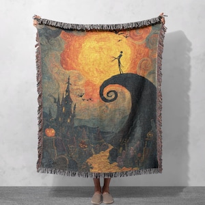 Halloween Woven Blanket 100% Cotton, Spooky Blanket, Halloween Decor Blanket, Gothic Blanket, Dark Fantasy Blanket, Holiday Blanket, Horror Blanket