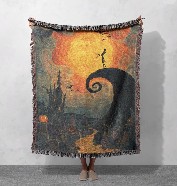 Halloween Woven Blanket 100% Cotton, Spooky Blanket, Halloween Decor Blanket, Gothic Blanket, Dark Fantasy Blanket, Holiday Blanket, Horror.