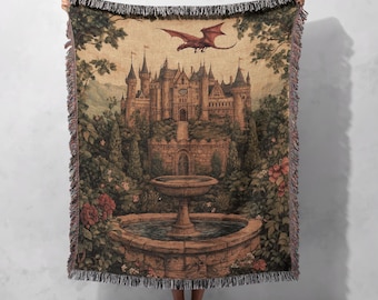 Enchanted Castle 100% Cotton Woven Blanket, Medieval Fantasy Throw, Vintage Fairytale Tapestry, Fantasy Gift, Cozy Blanket