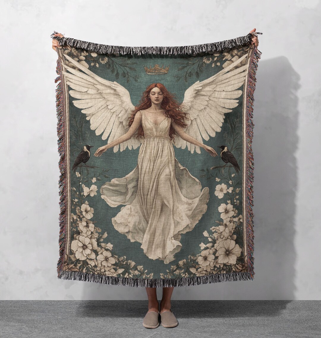 ラグ・カーペット angel tapestry blanket Ethereal Angel 100% Cotton Woven Blanket, Celestial Goddess Throw