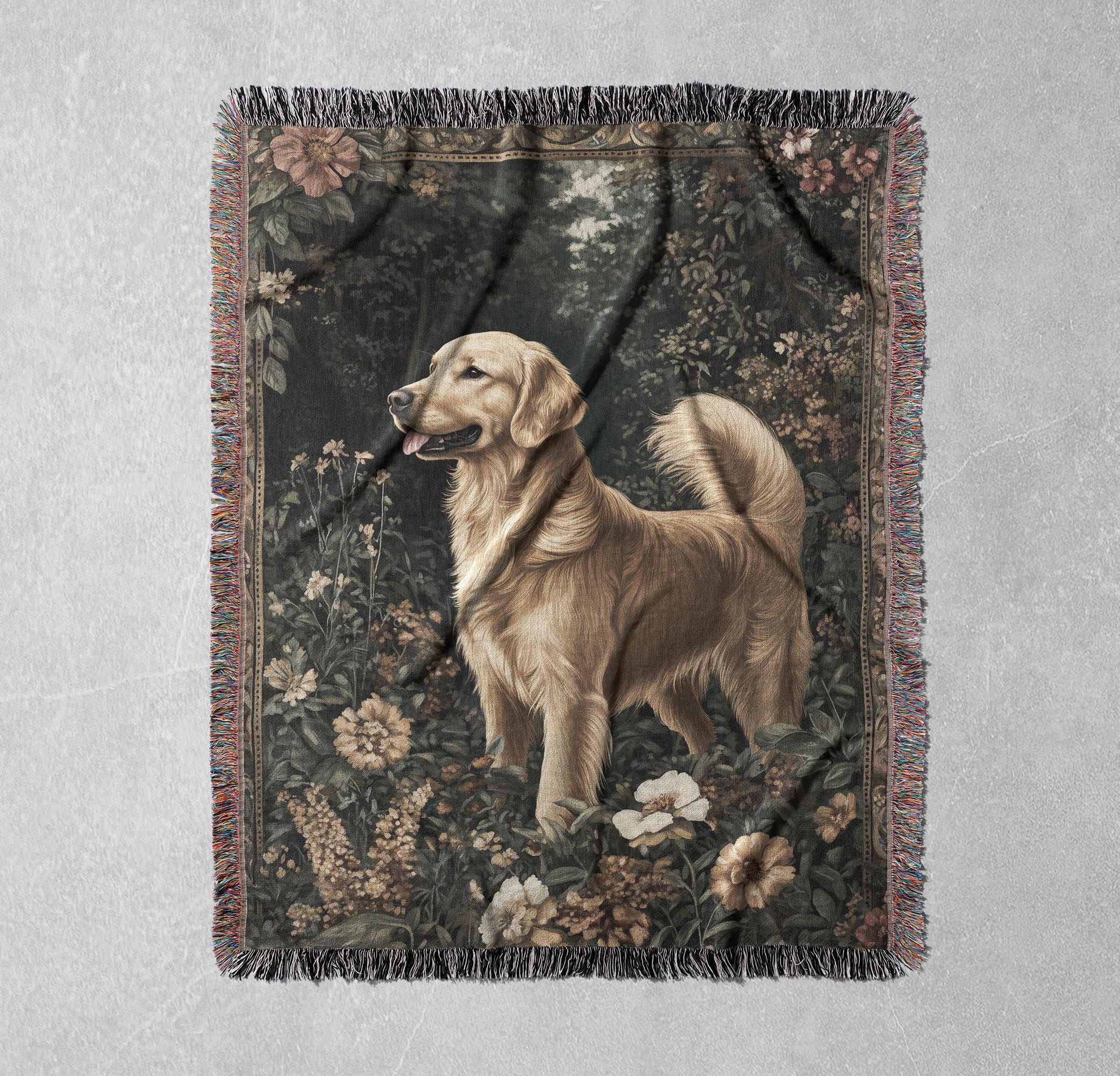 100% Cotton Golden Retriever Woven Blanket, Cozy Dog Lover