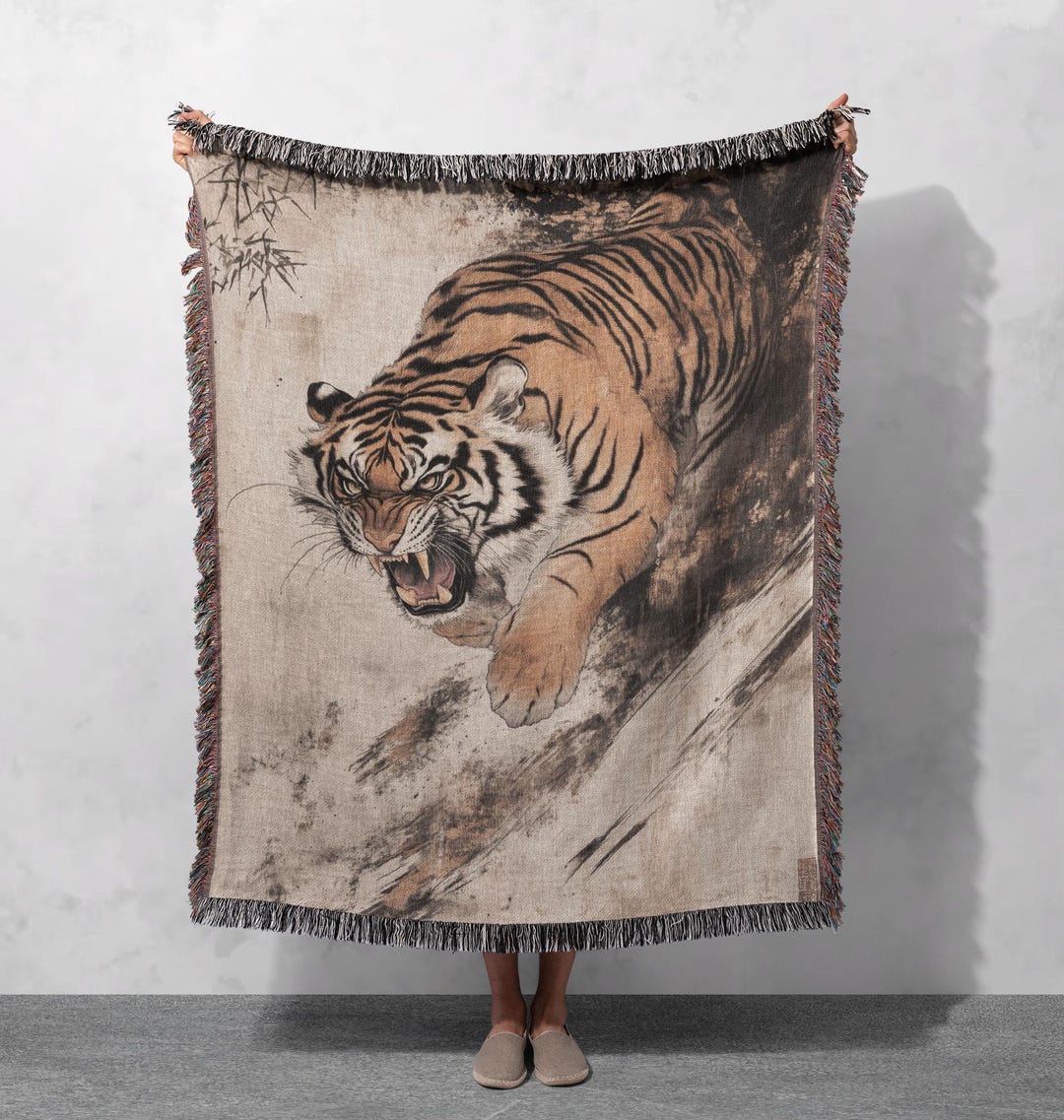 Roaring Tiger Woven Blanket 100% Cotton - Fierce Wildlife Art Throw ...