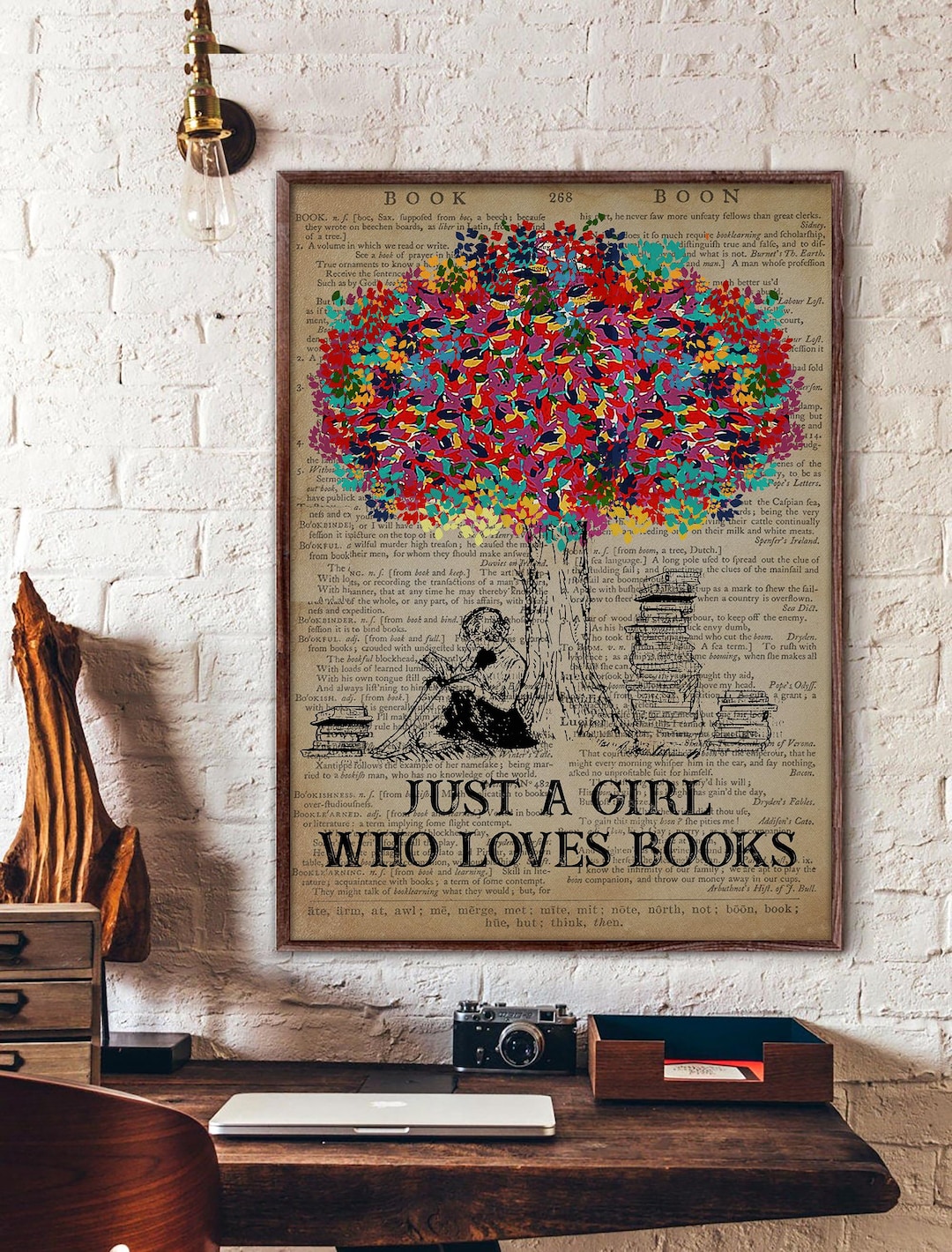 Book Lover Girl Poster, Vintage Book Page Art Canvas, Reading Wall ...