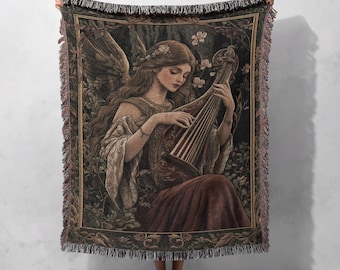 Geweven deken Angelic Melody 100% katoen - Heavenly Art plaid, Cottagecore Tapestry