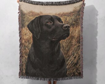Couverture tissée labrador noire personnalisée 100 % coton, tapisserie pour chien, couverture personnalisée pour animal de compagnie, cadeau pour amoureux du Labrador, décoration d'intérieur