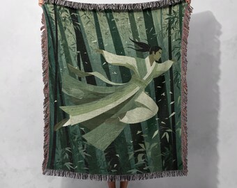 Gewebte Decke für Wuxia-Film-Fans, 100 % Baumwolle, Geschenk für Kampfsportbegeisterte, asiatische Krieger-Decke, Geburtstagsgeschenk für Anime-Fans, Zen-Meditationsdecke