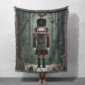 Nutcracker Christmas Woven Blanket 100% Cotton, Holiday Decor Woven Throw, Winter Forest Tapestry, Ballet Lover Gift Woven Blanket, Family Christmas Blanket