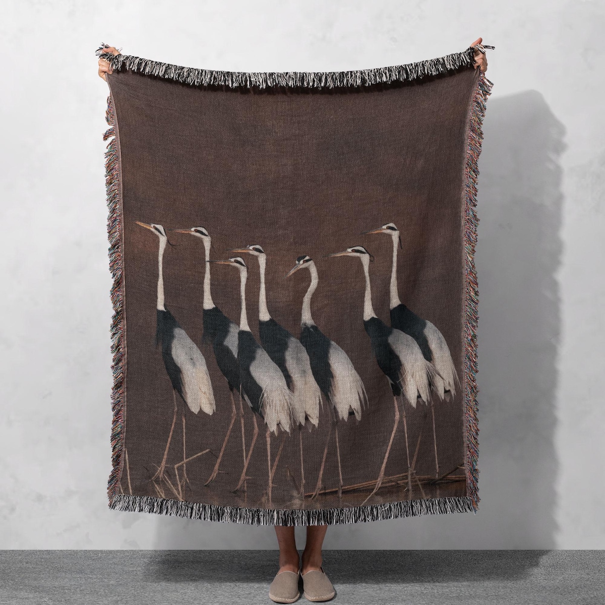 Elegant Crane Woven Blanket 100% Cotton - Minimalist Bird Design With Earthy Tones for Nature-inspired Home Decor, Cottagecore Tapestry - Etsy
