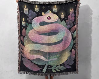 Witchy Schlange gewebte Decke 100% Baumwolle, Pagan Freund Geschenk gewebter Wandteppich, Himmlische Schlange Decke, okkultes Dekor für Hexerei Hobby