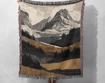 Mountain Hiker Woven Blanket 100% Cotton, Gift For Nature Lover, Cabin Decor Throw Blanket, Rustic Adventure Tapestry, Housewarming Gift.