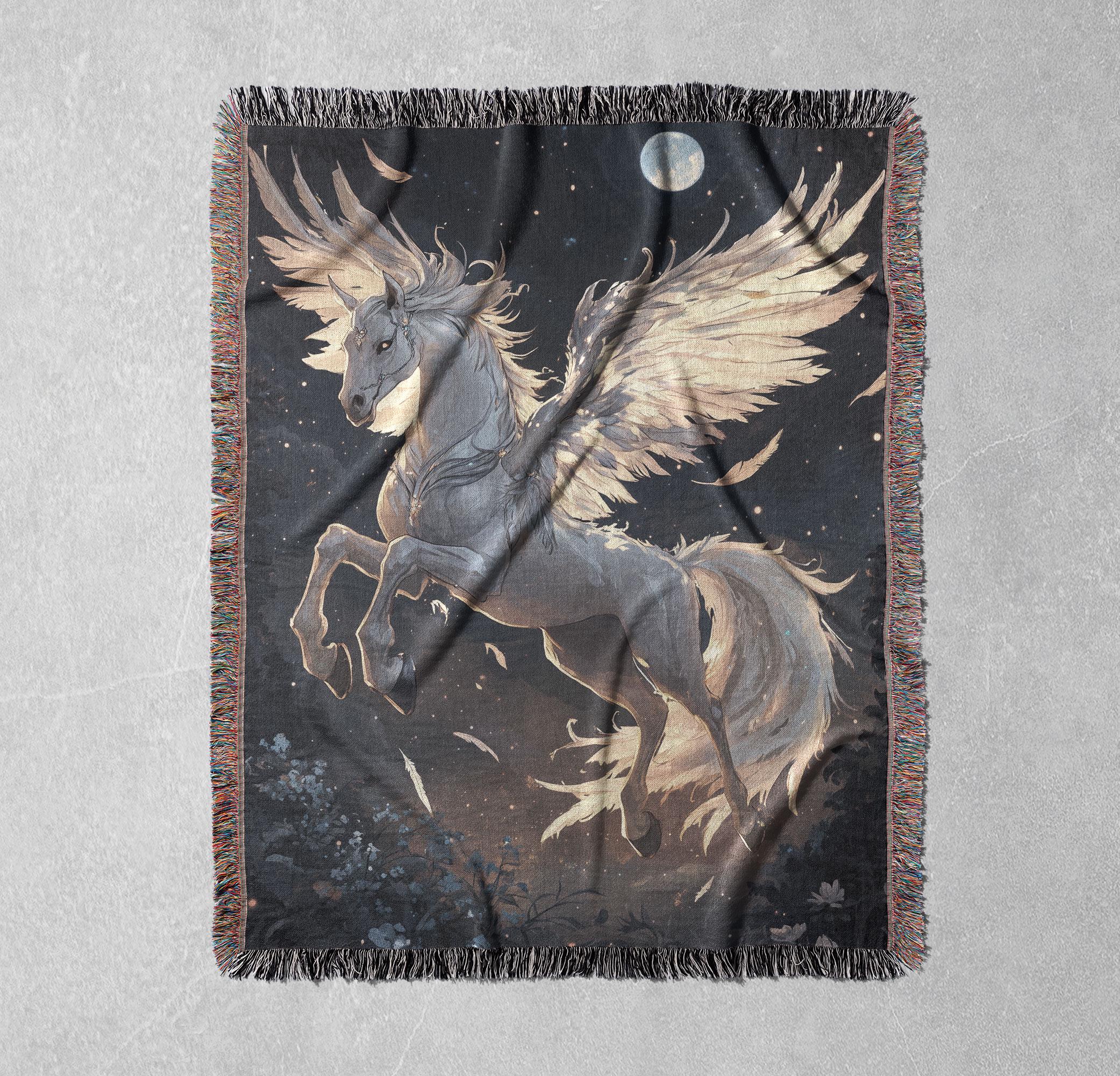 Pegasus Winged Horse Woven Blanket 100% Cotton, Mythical Creature