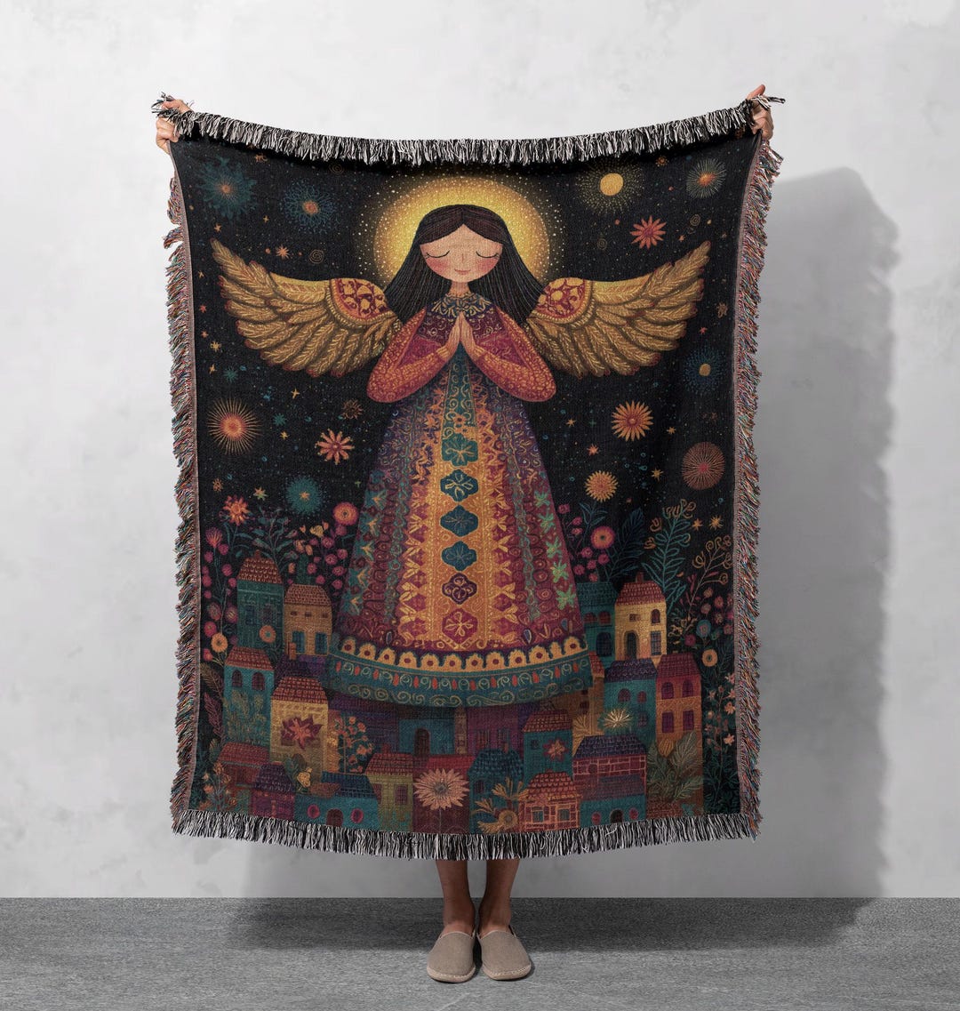 Guardian Angel Woven Blanket 100% Cotton, Christian Prayer Throw