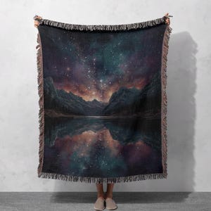 Galaxy Night Sky 100% Cotton Woven Blanket, Celestial Starry Sky Woven Blanket, Astronomy Lover Nature Landscape Woven Blanket, Meditation.