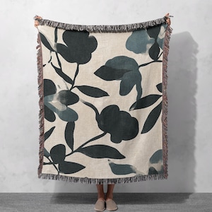 Floral Pattern Woven Blanket 100% Cotton with Fringe for Home Decor or Cozy Comfort, Cottagecore Tapestry