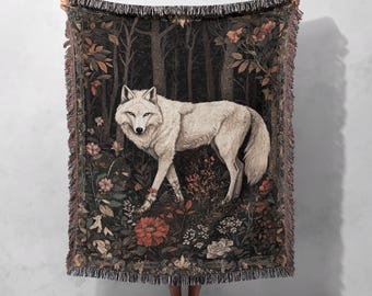 Majestic Wolf Woven Blanket 100% Cotton, Cozy and Decorative Throw for Nature Enthusiasts, Cottagecore Tapestry