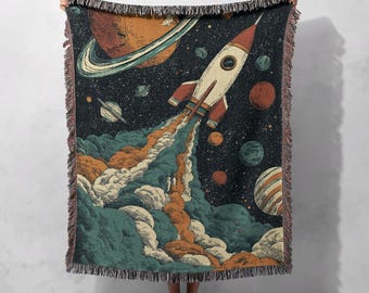 Astronaut Floral 100% Cotton Woven Blanket, Space Lover Gift