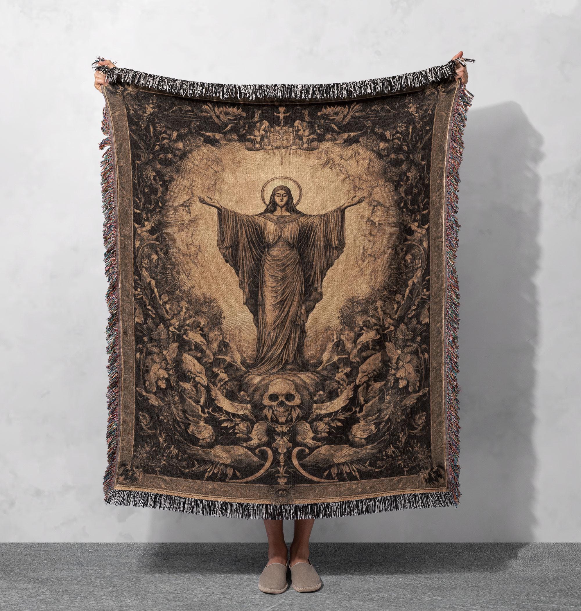 Divine Gothic 100% Cotton Woven Blanket, Dark Angel Tapestry Throw