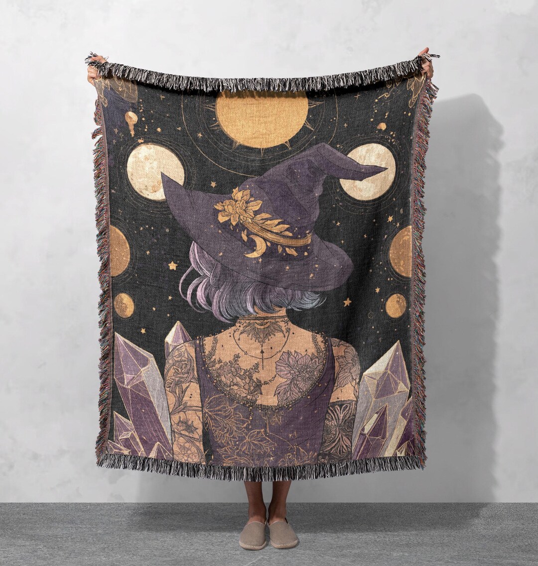 “Etrarium Symbol” Blanket Celestial Witch Woven Blanket 100% Cotton, Crystal Magic Throw