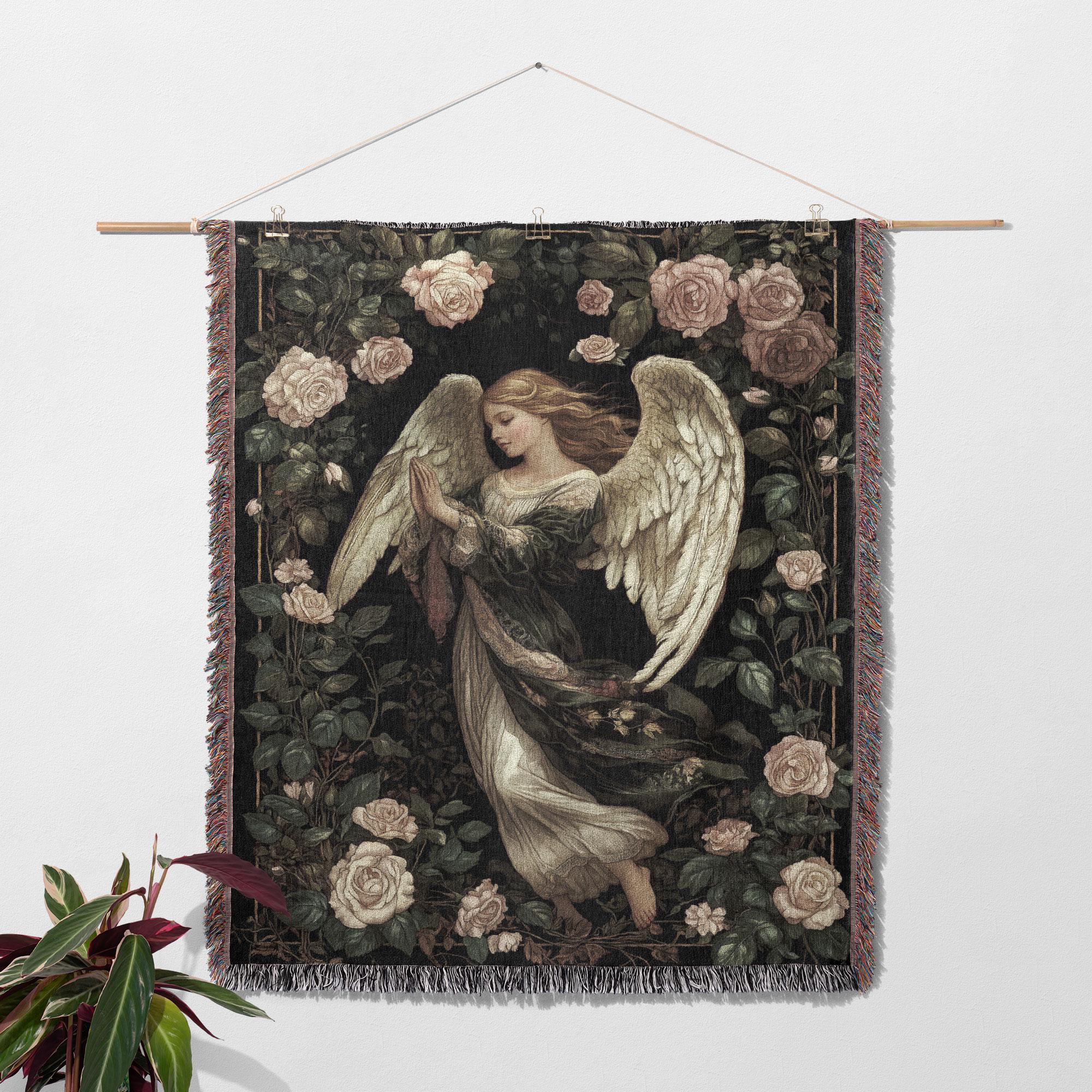 100% Cotton Angel Woven Blanket – Ethereal Gothic Tapestry