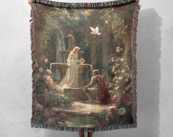 Knight And Princess Woven Blanket 100% Cotton, Fairytale Proposal Woven Tapestry, Medieval Romance Throw Blanket, Romantic Anniversary Gift