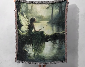 Enchanting Fairy Woven Blanket 100% Cotton, Cozy and Magical Throw for Dreamy Decor, Cottagecore Tapestry