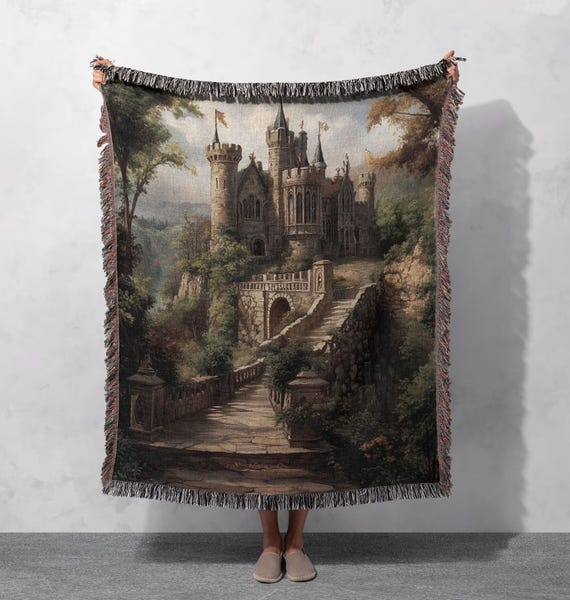 Medieval Castle Woven Blanket 100% Cotton - Enchanting Fairytale