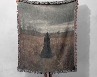 Dark Witch Silhouette Woven Blanket 100% Cotton, Witchcraft Woven Blanket, Spooky Witch Woven Blanket, Halloween Witch Woven Blanket Gothic