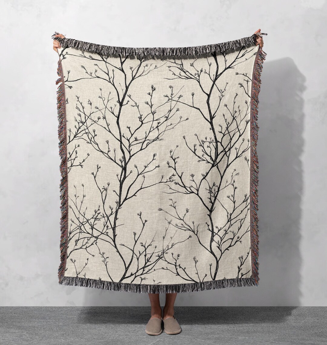 100% Cotton Minimalist Tree Woven Blanket, Modern Nature Tapestry Throw ...