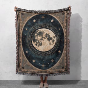 100% Cotton Moon Phase Woven Blanket, Celestial Boho Tapestry, Mystical Space Decor, Vintage Lunar Art Throw, Astrology-Inspired Blanket