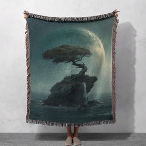 Surreal Art Woven Blanket 100% Cotton, Fantasy Lover Gift Woven Tapestry, Celestial Decor Throw Blanket, Spiritual Gift For Friend Blanket.