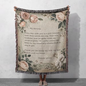 Manta tejida con letras de amor personalizadas 100 % algodón, manta romántica personalizada, regalo de aniversario floral, regalo de boda, tapiz de decoración del hogar