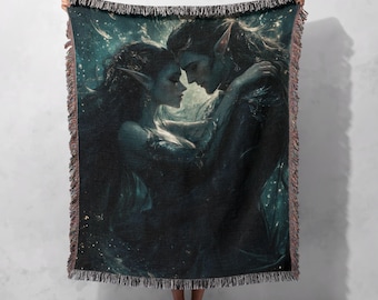 100% bawełniany koc tkany Elven Romance, koc gobelinowy dla miłośników fantasy, zaczarowana baśniowa dekoracja domu, romantyczny prezent dla fanów fantasy