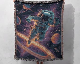 Astronaut Floral 100% Cotton Woven Blanket, Space Lover Gift