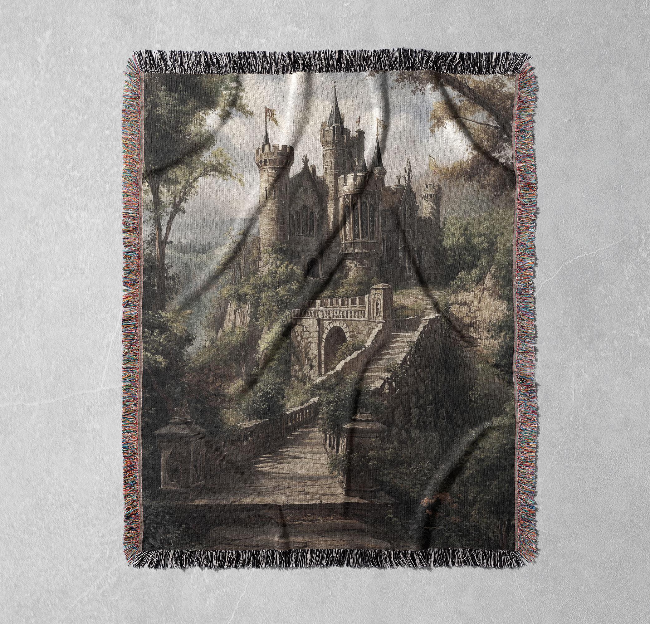 Medieval Castle Woven Blanket 100% Cotton - Enchanting Fairytale