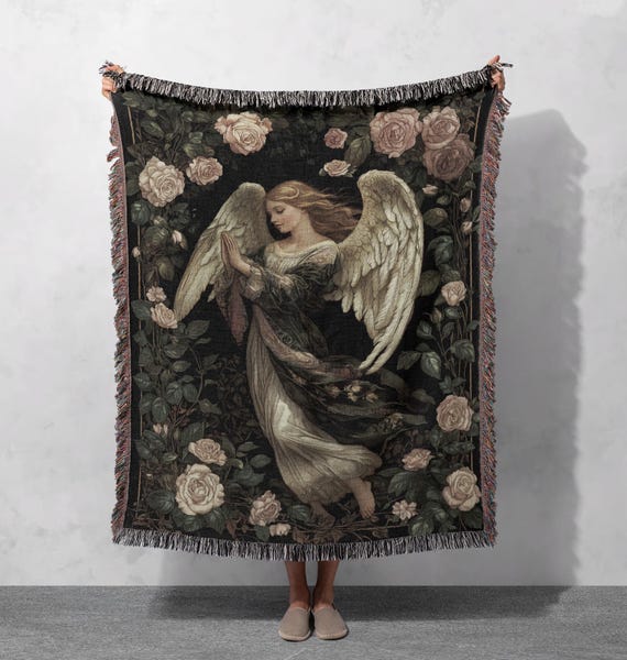 100% Cotton Angel Woven Blanket – Ethereal Gothic Tapestry