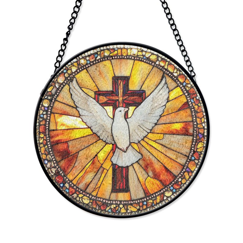 Christian Holy Spirit Stained Glass Art, Dove Cross Window Hanging ...