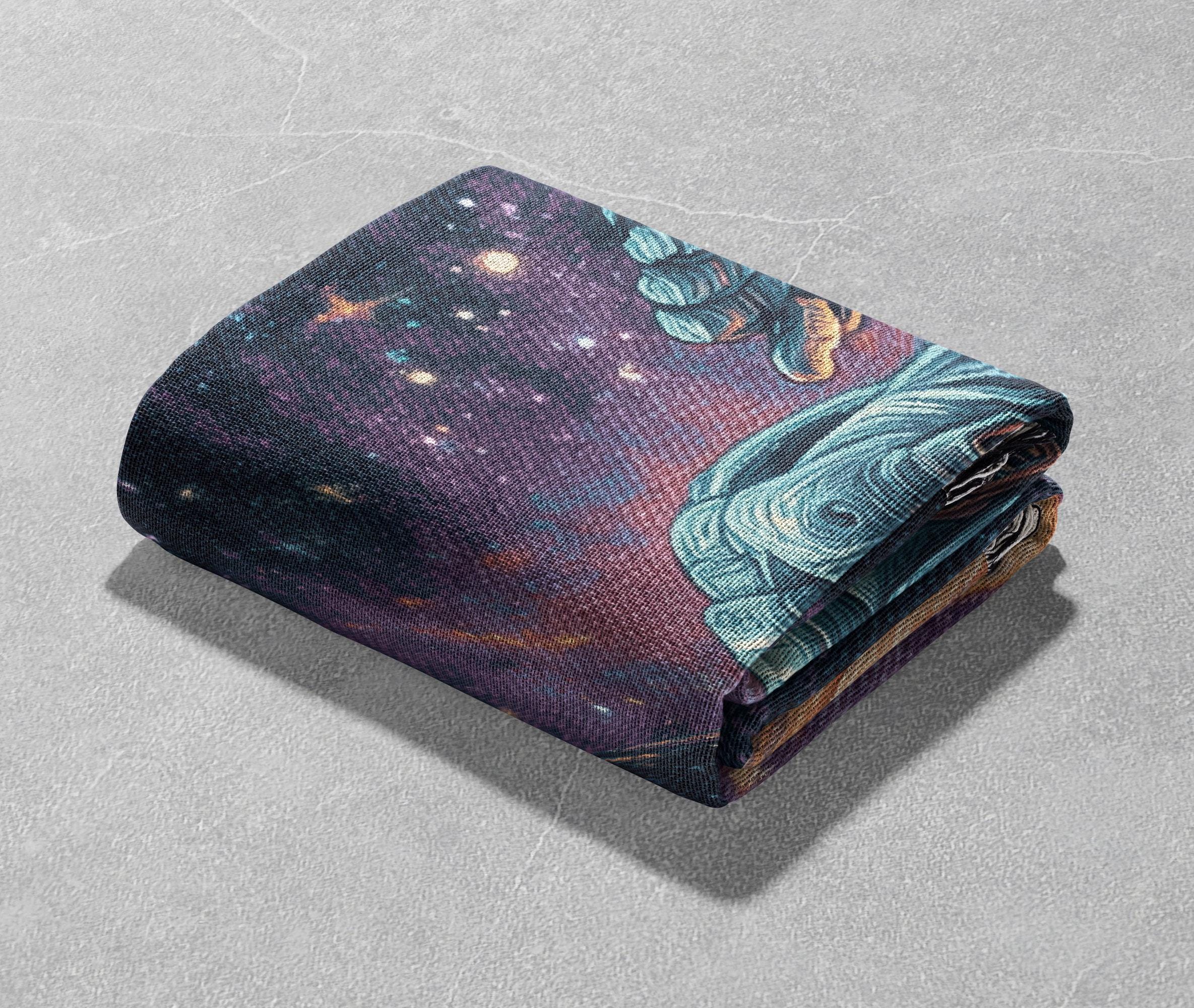 Astronaut Woven Blanket 100% Cotton, Scifi Fan Woven Throw, Space