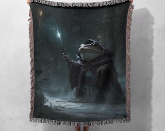 Magical Wizard Frog geweven deken 100% katoen, Fantasy Creature geweven deken, geweven deken Enchanted Forest Animal, Kids Magic Lover Decor