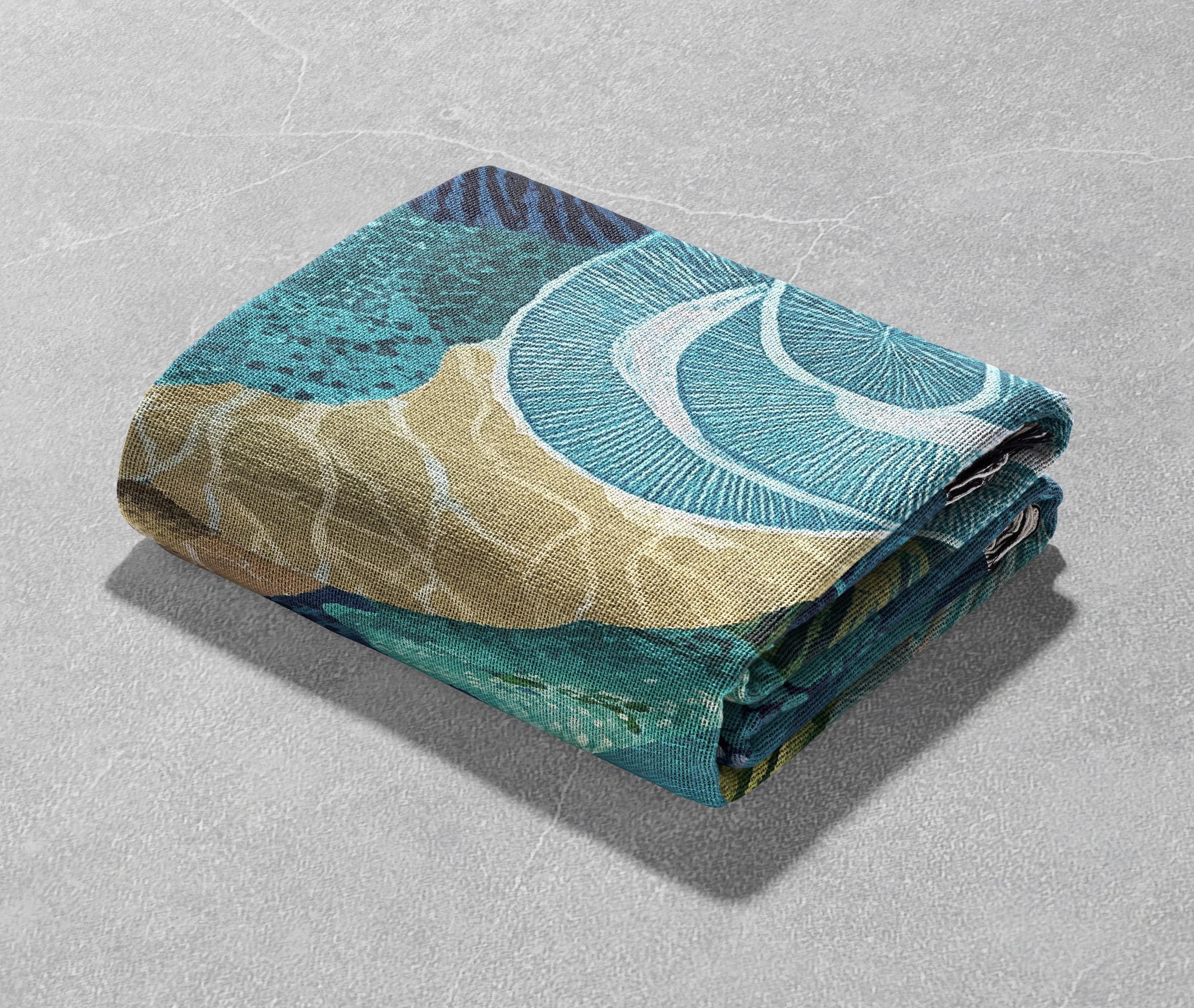 Ocean Coral Reef Woven Blanket 100% Cotton, Marine Life Woven