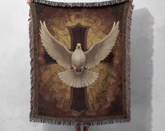 Holy Spirit Dove 100% Cotton Woven Blanket, Christian Faith Throw Blanket, Religious Home Decor Woven Tapestry, Gift For Pastor, Prayer Room