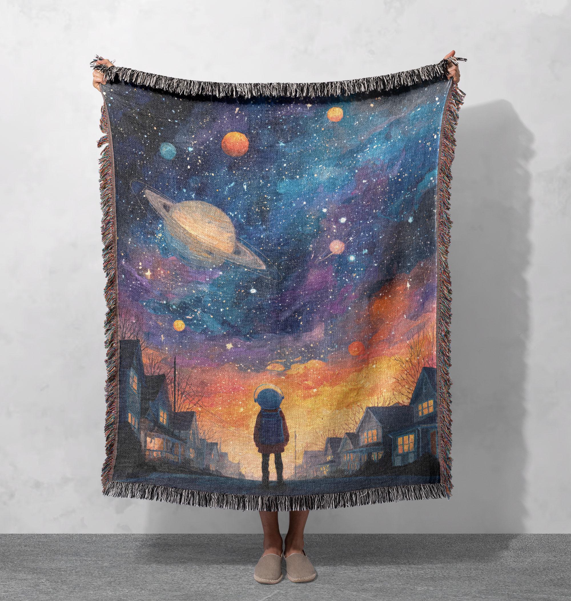 Space Galaxy Woven Blanket 100% Cotton, Astronomy Blanket, Starry