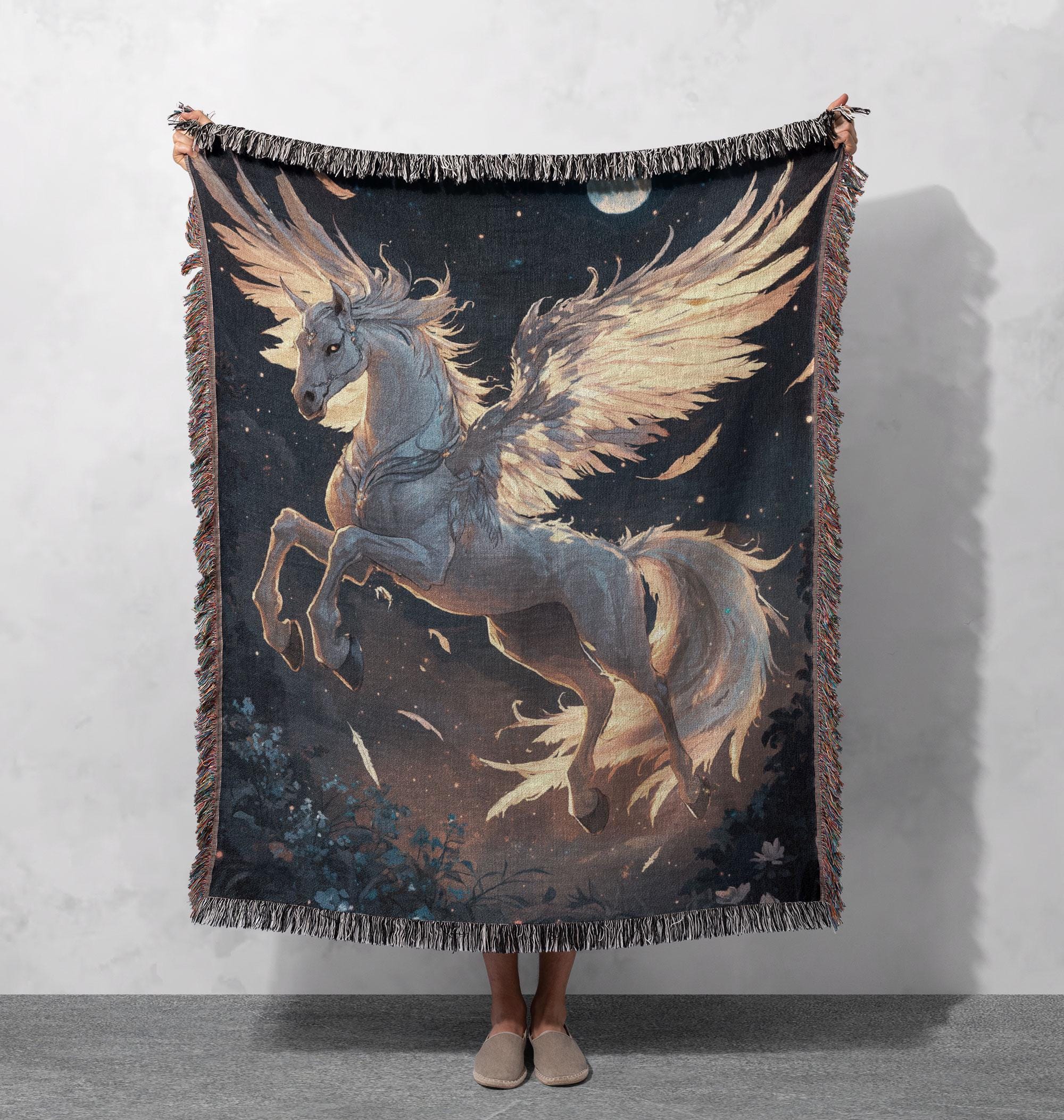 Pegasus Winged Horse Woven Blanket 100% Cotton, Mythical Creature
