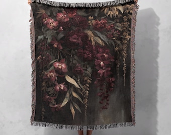 Vintage Blumen gewebte Decke 100% Baumwolle, botanische gewebte Decke, Naturliebhaber gewebte Decke, Entspannung Hobby gewebte Decke, Garten Dekor