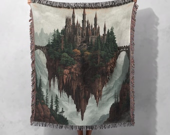 Mystical Castle Woven Blanket, 100% Cotton, Fantasy Tapestry, Cozy Home Decor, Fantasy Decor, Abstract Love Cottagecore Tapestry