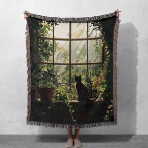 Cat By Window Plants Blanket, Cat Lover Hobby Blanket, Homebody Identity Blanket, Birthday Occasion Blanket, Friendship Relationship Blanket