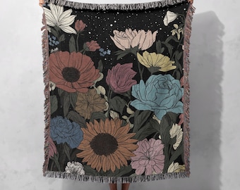 Vibrant Floral Woven Blanket 100% Cotton - Colorful Garden of